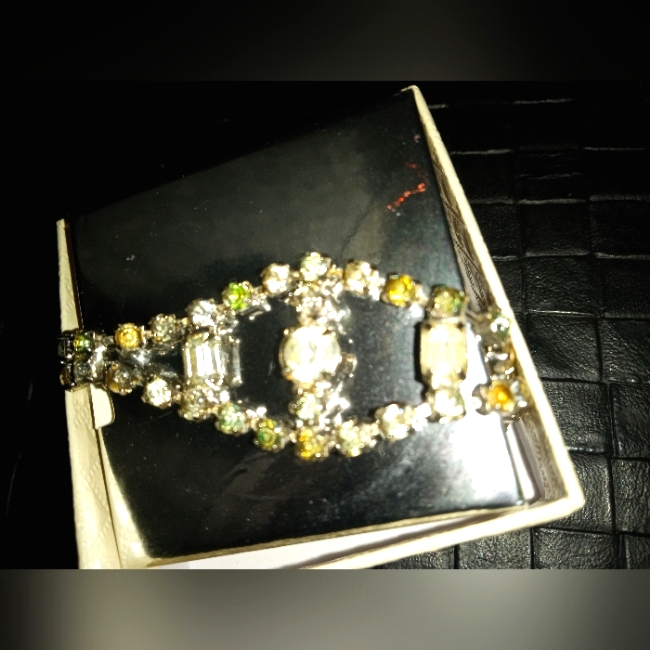 Fabulous Tri Colored Art Deco Rhinestone Bracelet